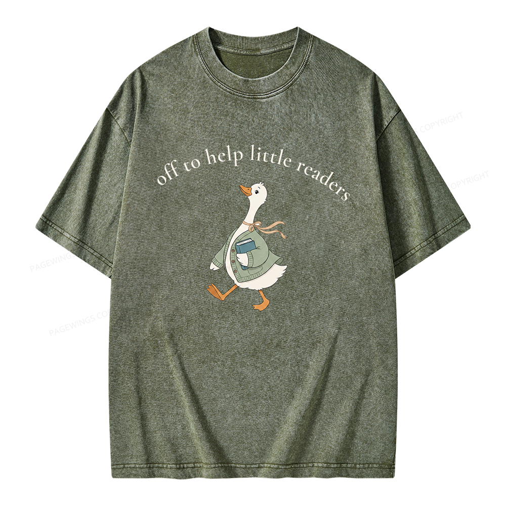 Pagewings Off To Help Little Readers Unisex Washed T-shirt