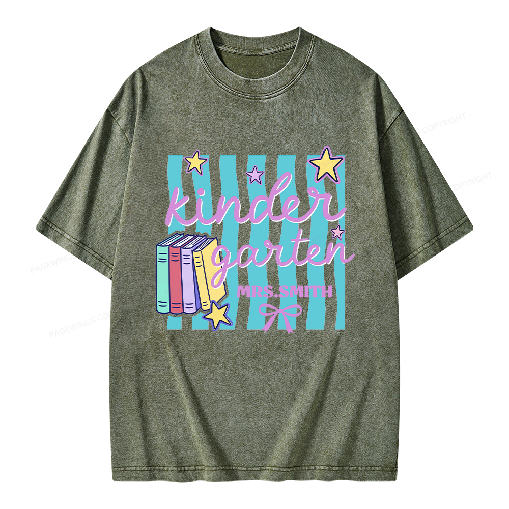 Pagewings Personalized Kindergarten Teacher Unisex Washed T-shirt