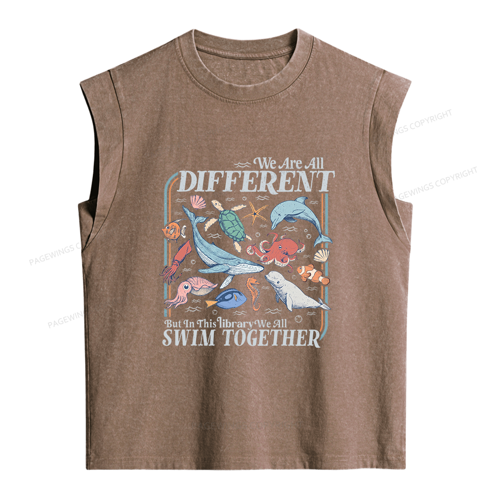 Pagewings We All Swim Together Women's Washed Tank Top