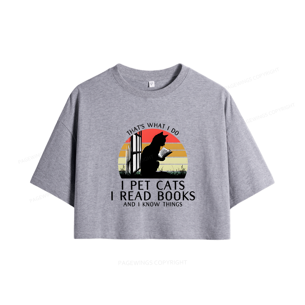 Pagewings Book Lover Cat And Book Women Crop Tops