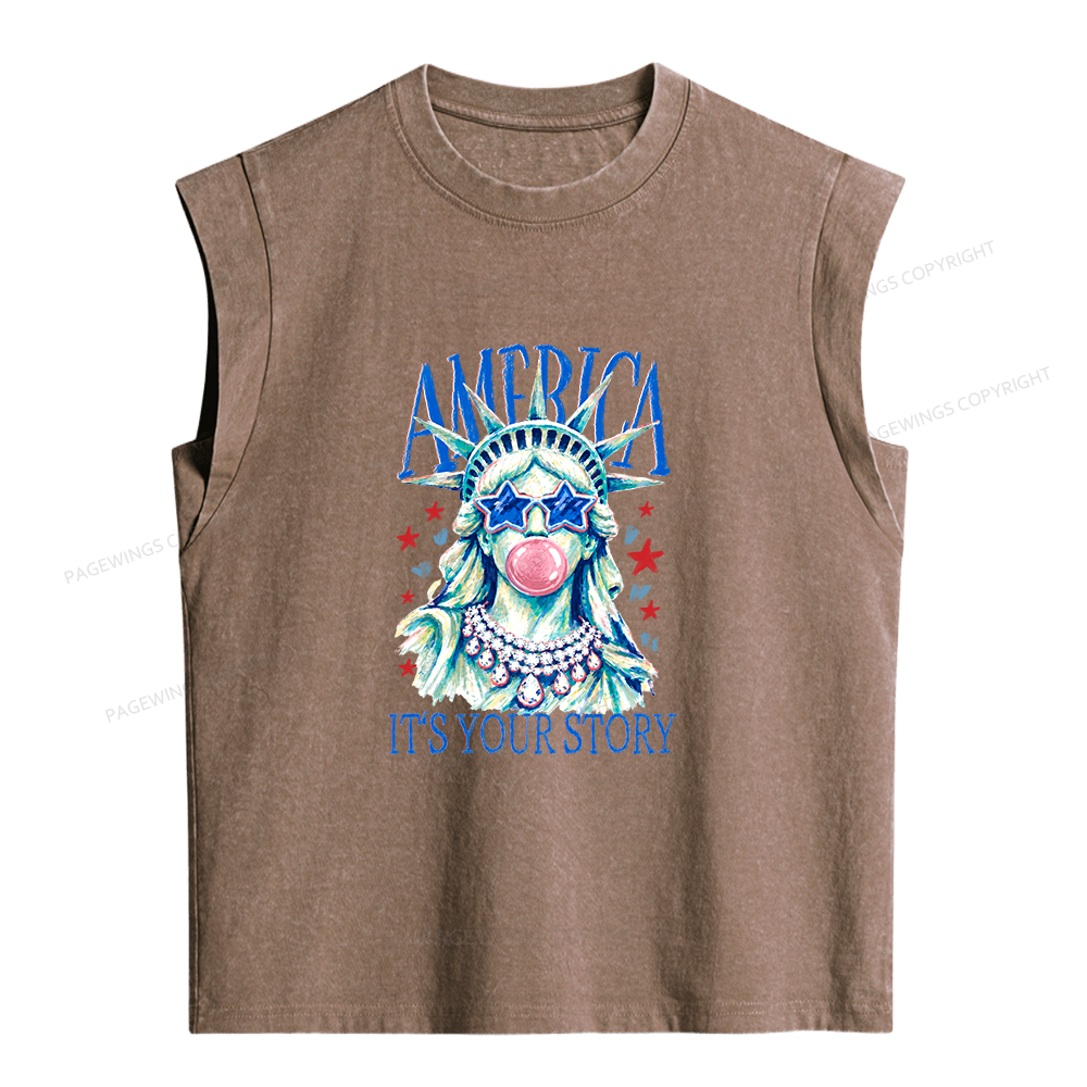 Pagewings America Statue of Liberty Women's Washed Tank Top