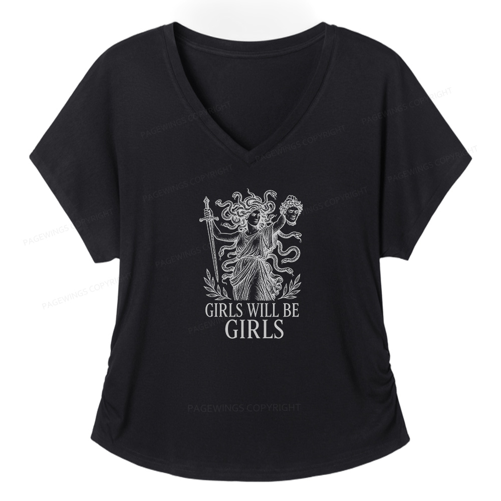 Pagewings Girls Will Be Girls Soft Women's Modal V-neck T-shirt  