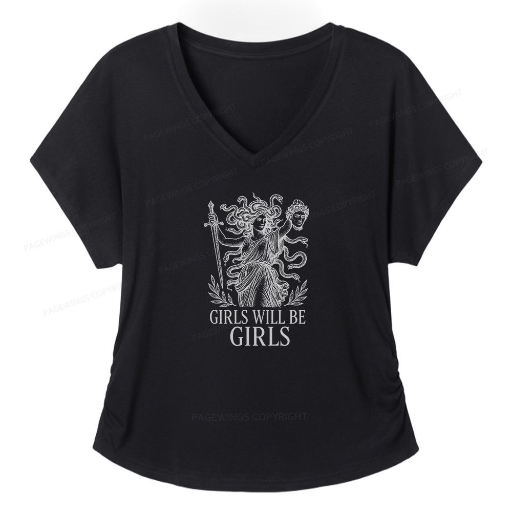 Pagewings Girls Will Be Girls Soft Women's Modal V-neck T-shirt  