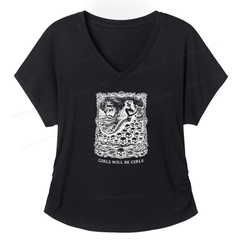 Pagewings Girls Will Be Girls Soft Women's Modal V-neck T-shirt  