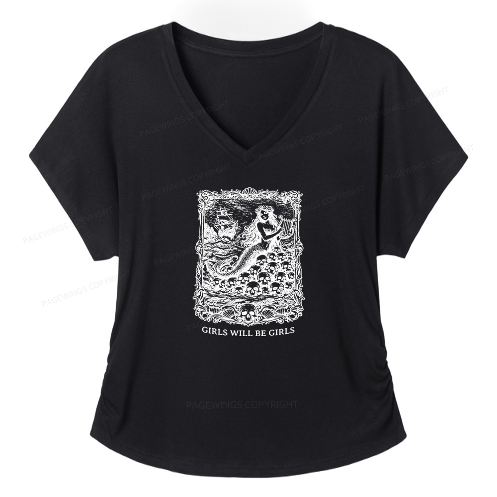 Pagewings Girls Will Be Girls Soft Women's Modal V-neck T-shirt  