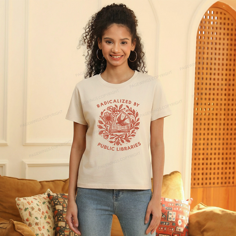 Pagewings Radicalized By Public Libraries Women's Washed T-shirt