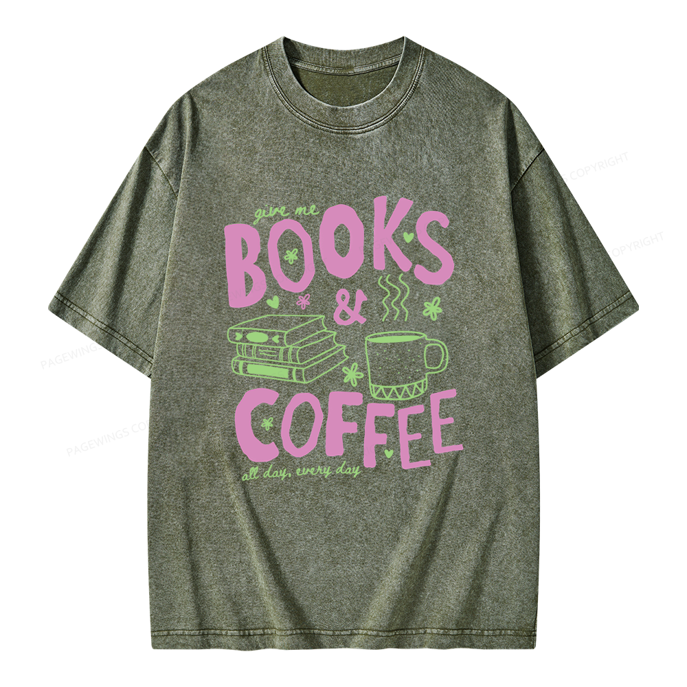 Pagewings Books and Coffee Unisex Washed T-shirt
