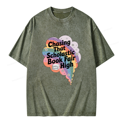 Pagewings Chasing That Scholastic Book Fair High Unisex Washed T-shirt