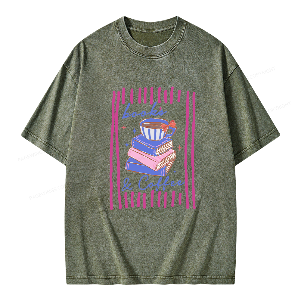 Pagewings Books and Coffee Unisex Washed T-shirt
