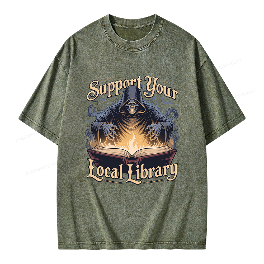 Pagewing Support Your Local Library Unisex Washed T-shirt
