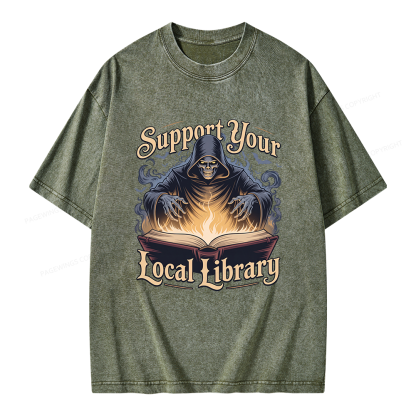 Pagewing Support Your Local Library Unisex Washed T-shirt