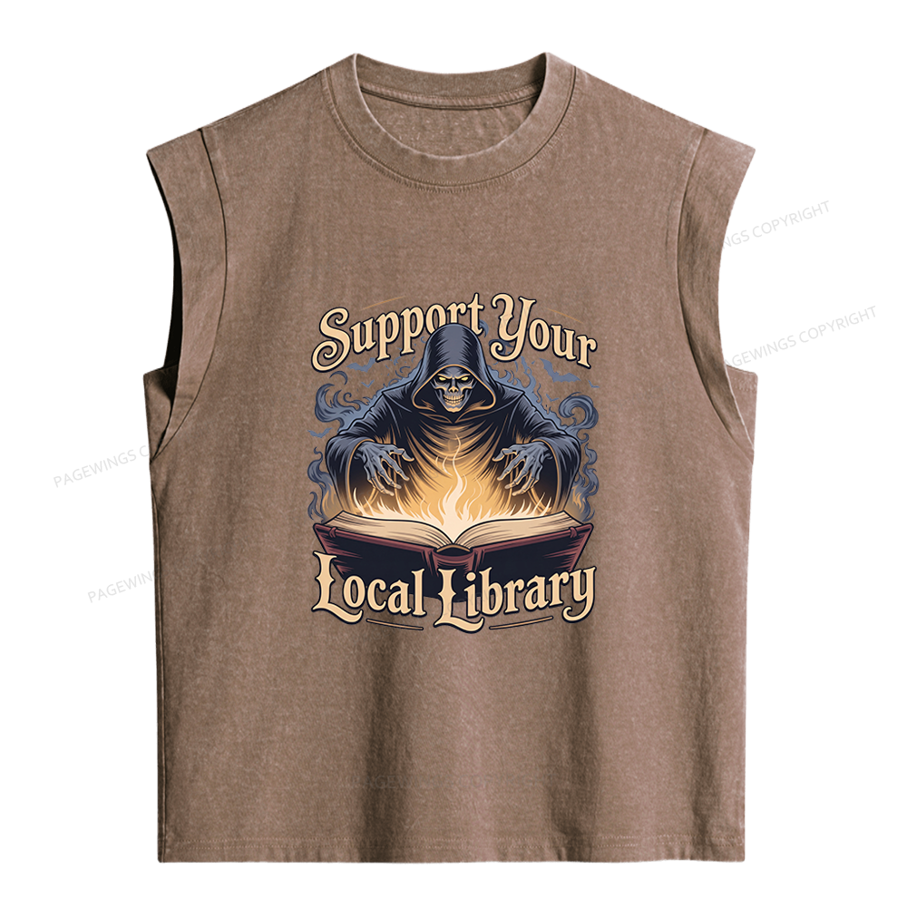 Pagewing Support Your Local Library Sticker Women's Washed Tank Top