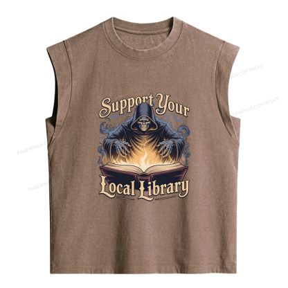 Pagewing Support Your Local Library Sticker Women's Washed Tank Top