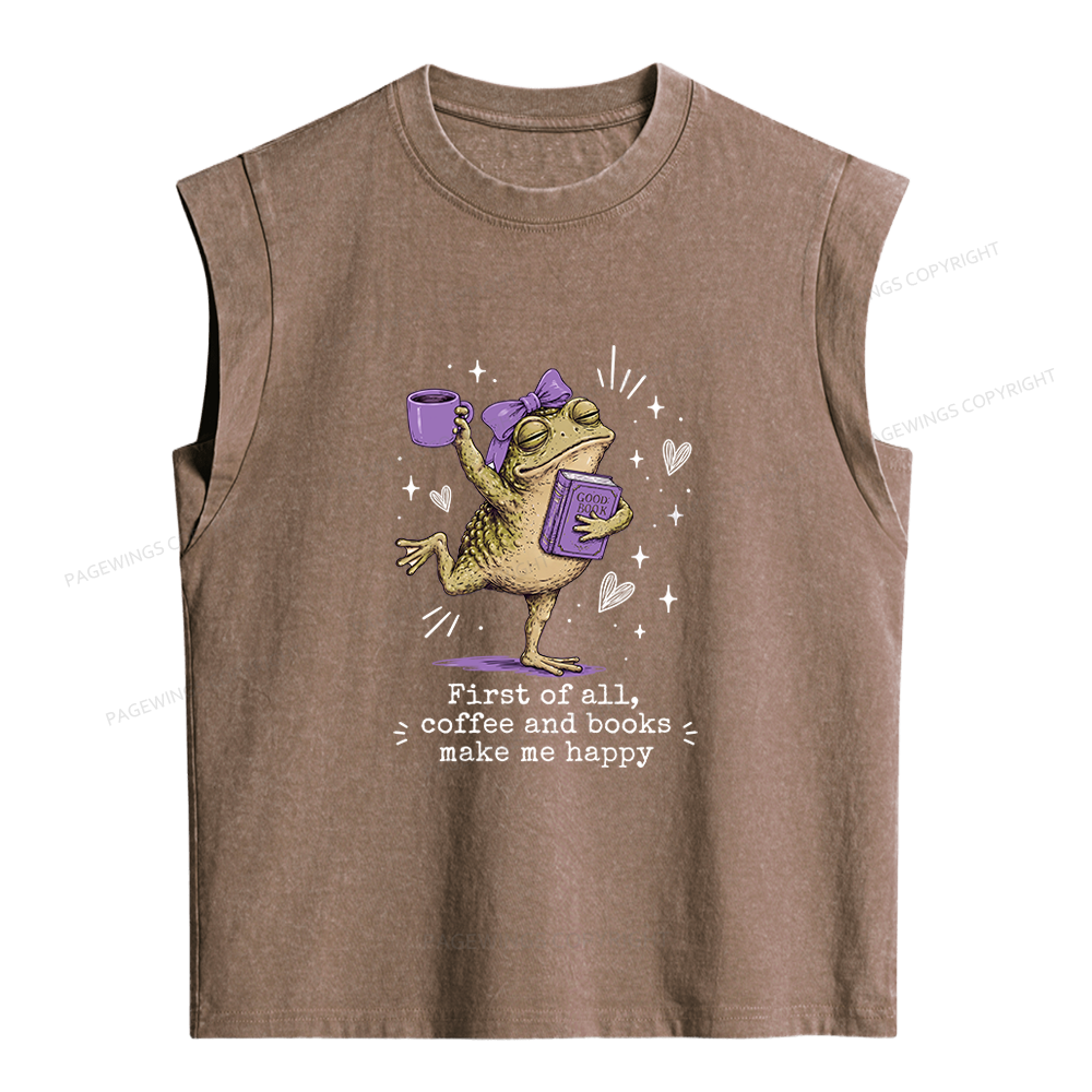 Pagewing Coffee And Books Make Me Happy Women's Washed Tank Top