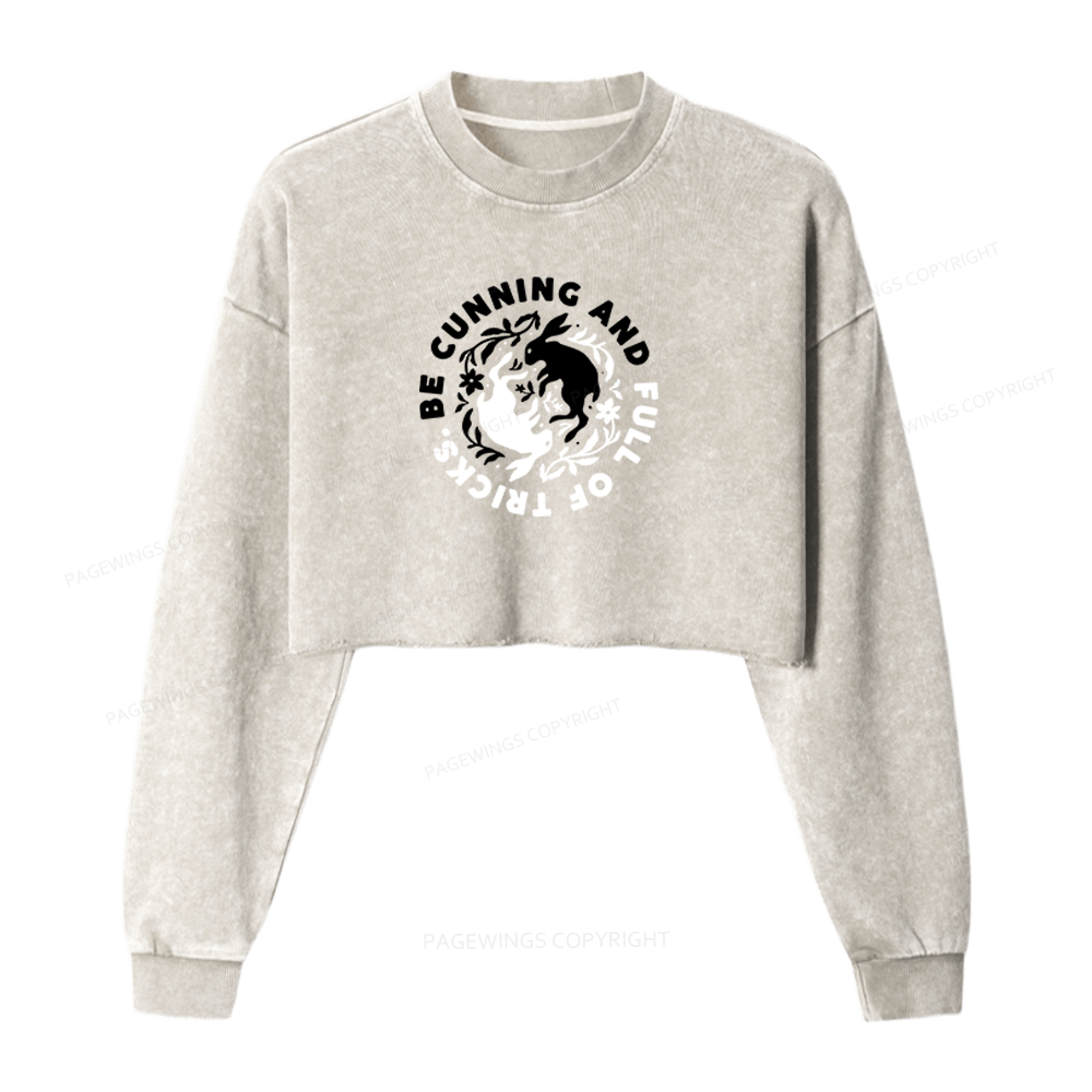 Pagewings Be Cunning And Full Of Tricks Washed Crop Sweatshirt