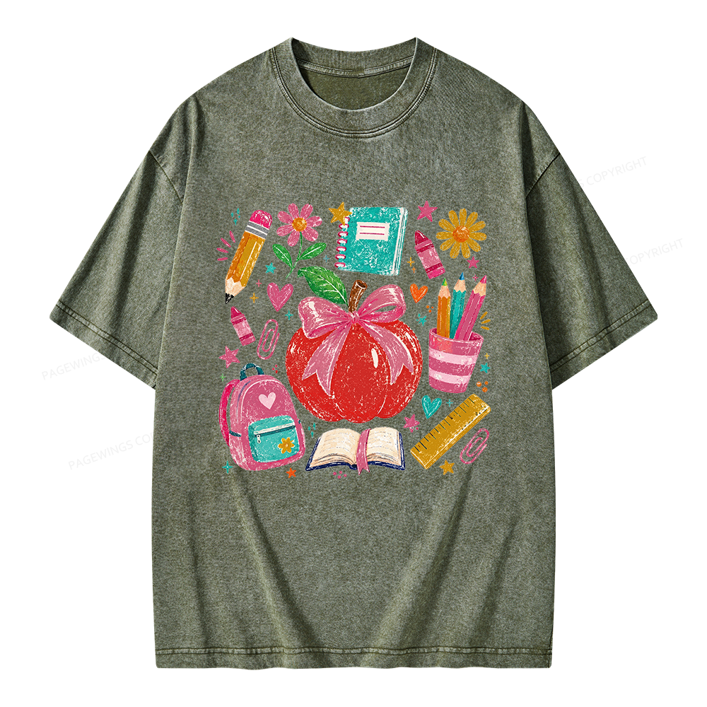 Pagewing Trendy Back to School Unisex Washed T-shirt