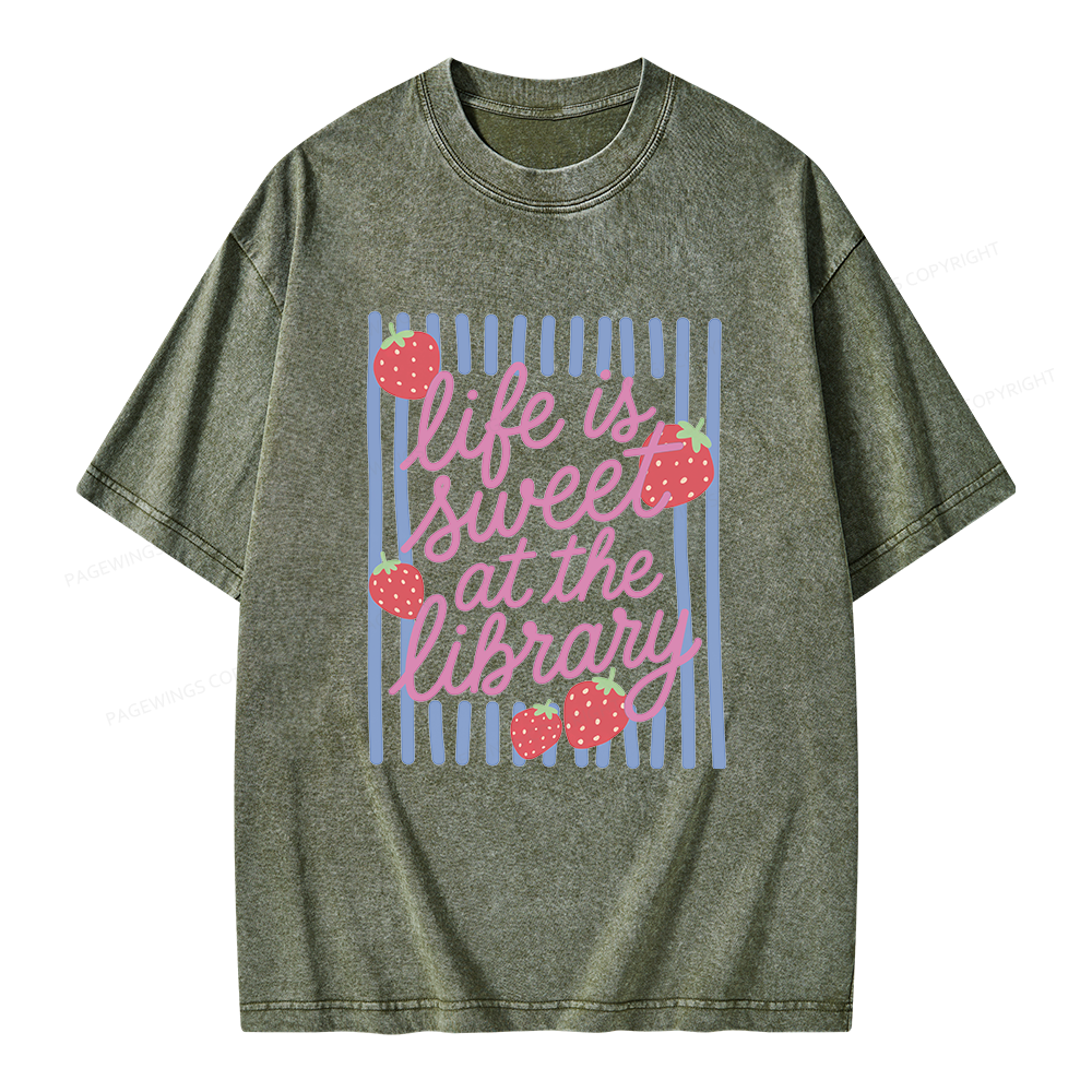 Pagewing Librarian Strawberries Unisex Washed T-shirt