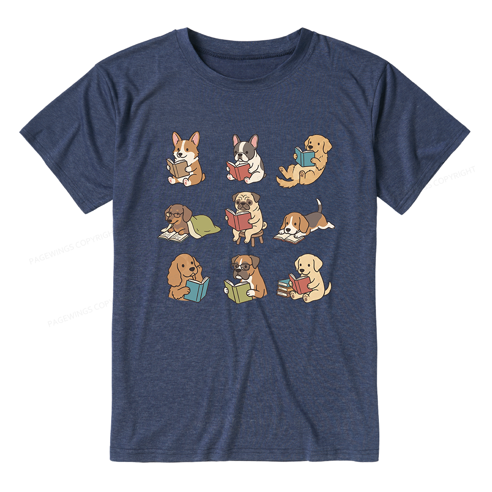 Pagewings Soft Funny Dog Reading Unisex Heather T-Shirt