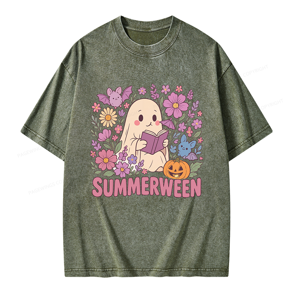 Pagewing Ghost Summerween Unisex Washed T-shirt
