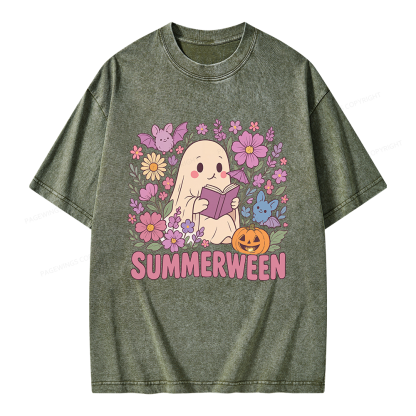 Pagewing Ghost Summerween Unisex Washed T-shirt