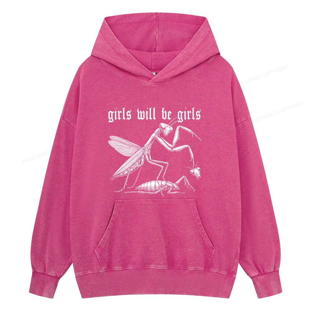 Pagewings Girls Will Be Girls Unisex Washed Hoodie