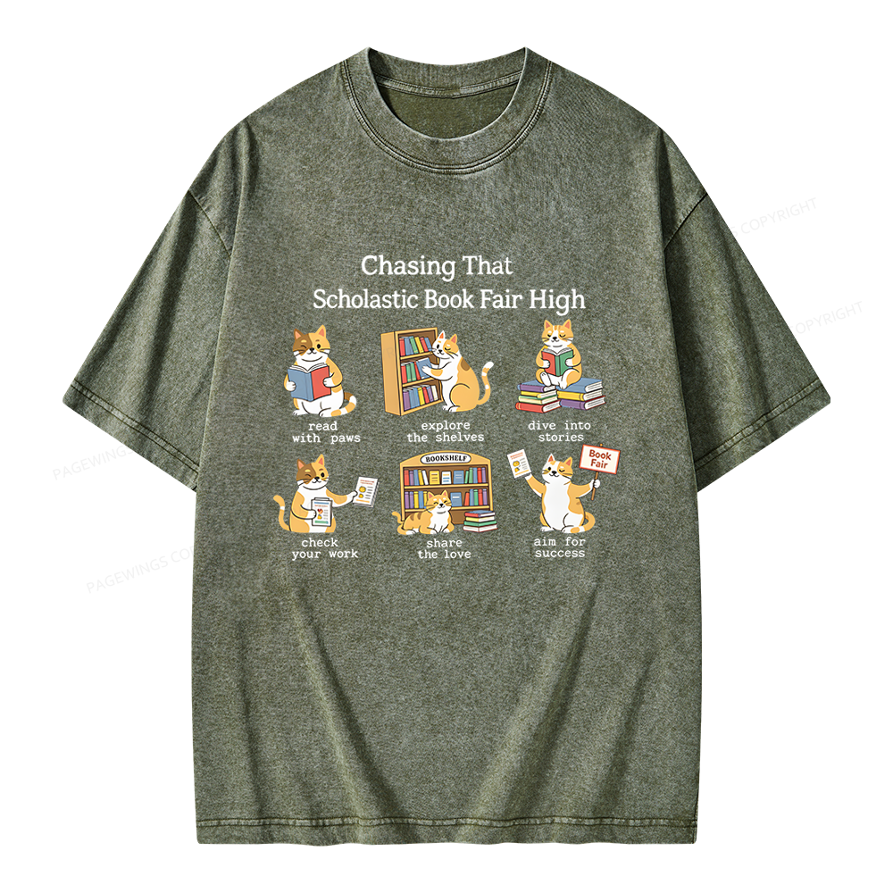 Pagewing Chasing That Scholastic Book Fair High Unisex Washed T-shirt