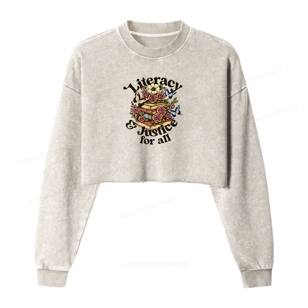Pagewings Literacy and Justice for All Washed Crop Sweatshirt