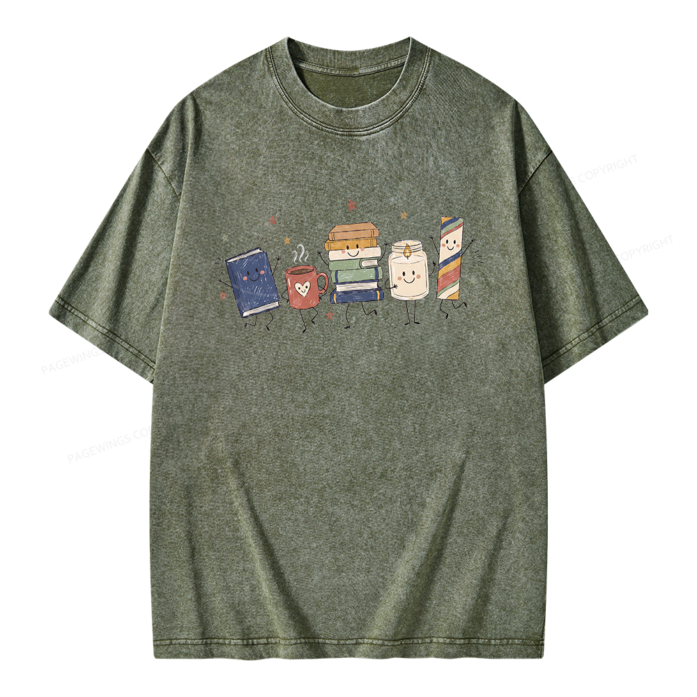 Pagewing Reading Doodle Unisex Washed T-shirt