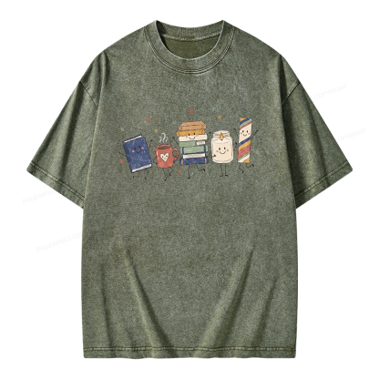 Pagewing Reading Doodle Unisex Washed T-shirt