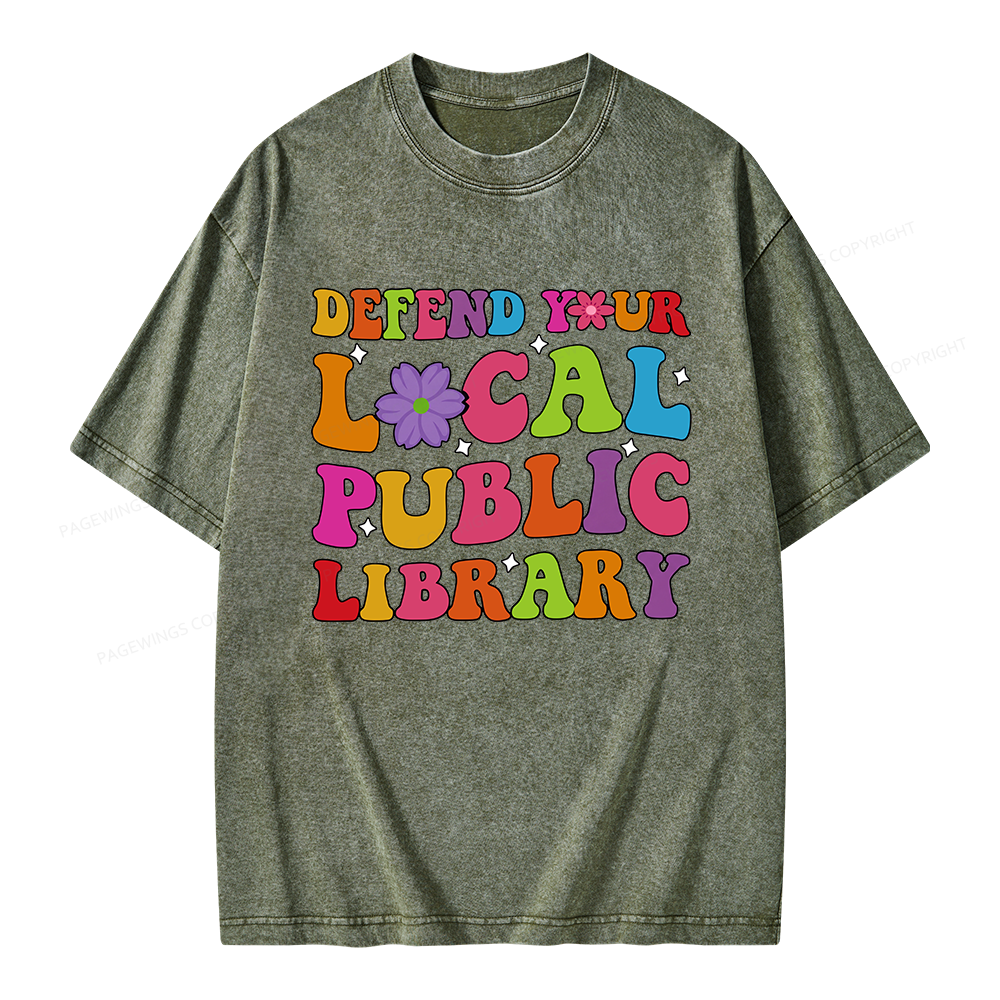 Pagewing Defend Your Local Public Library Unisex Washed T-shirt