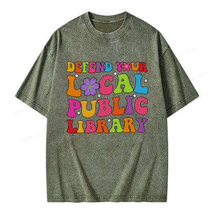 Pagewing Defend Your Local Public Library Unisex Washed T-shirt