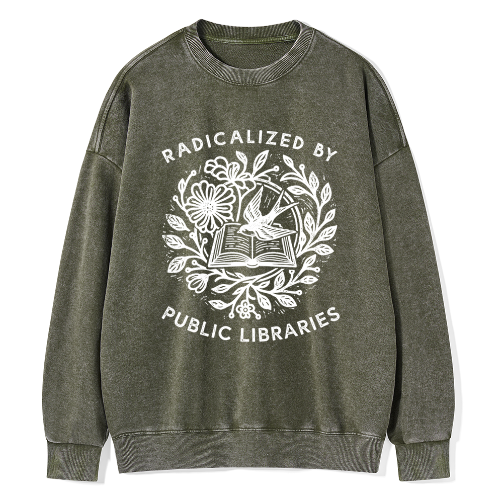 Pagewings Radicalized By Public Libraries Unisex Washed Sweatshirt