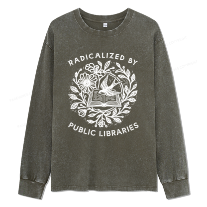Pagewings Radicalized By Public Libraries Unisex Washed Long Sleeve T-shirt