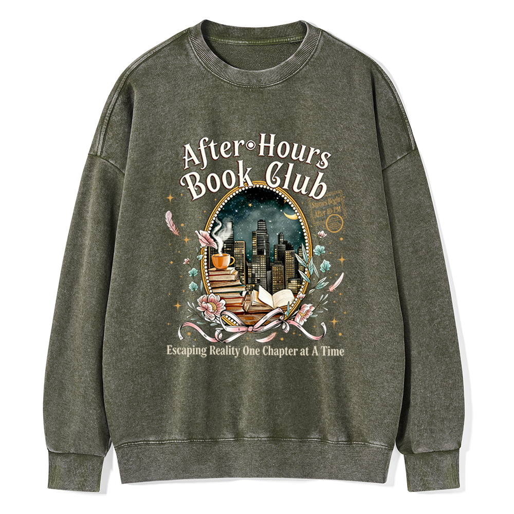 Pagewings After‑Hours Book Club Unisex Washed Sweatshirt