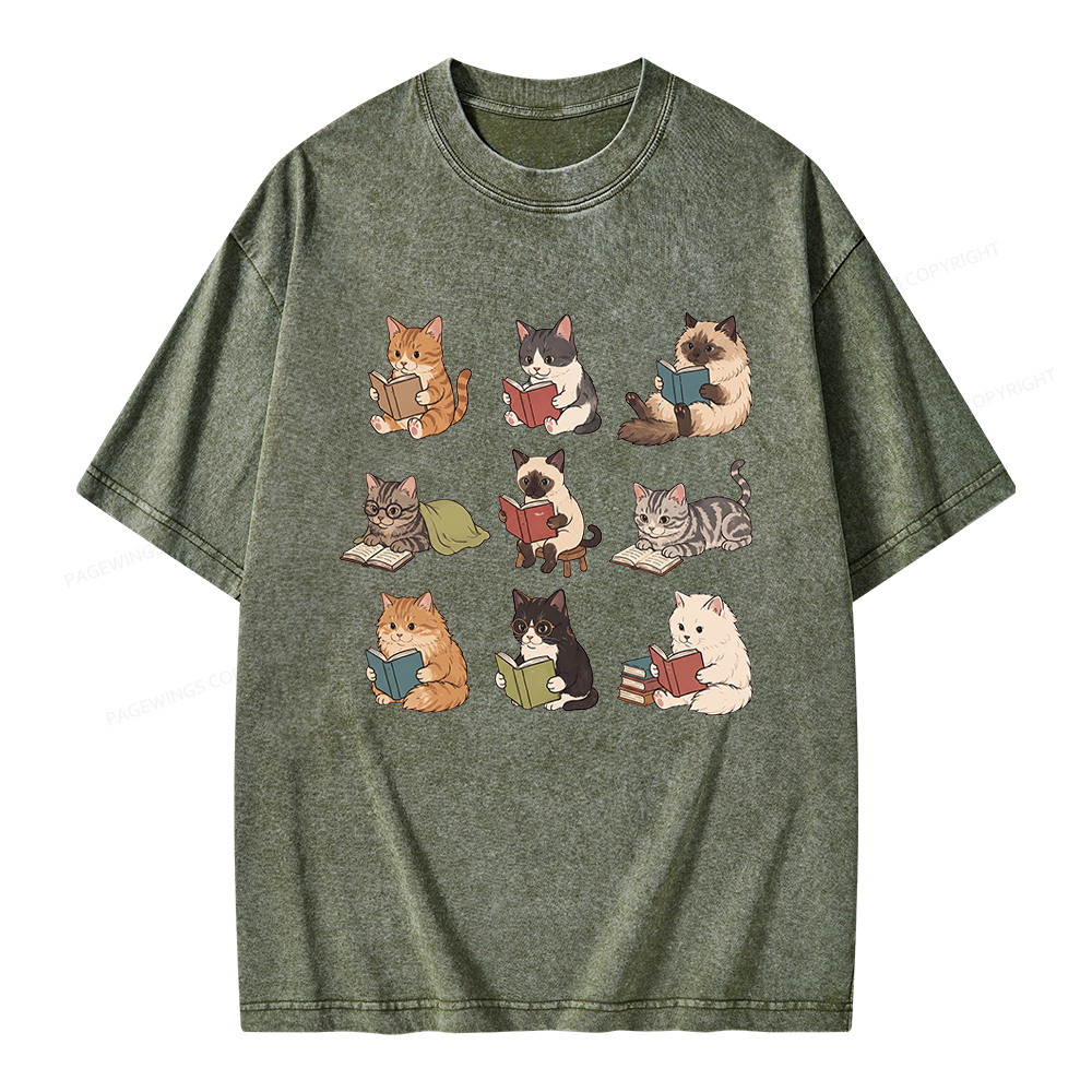 Pagewing Bookish Cat Unisex Washed T-shirt