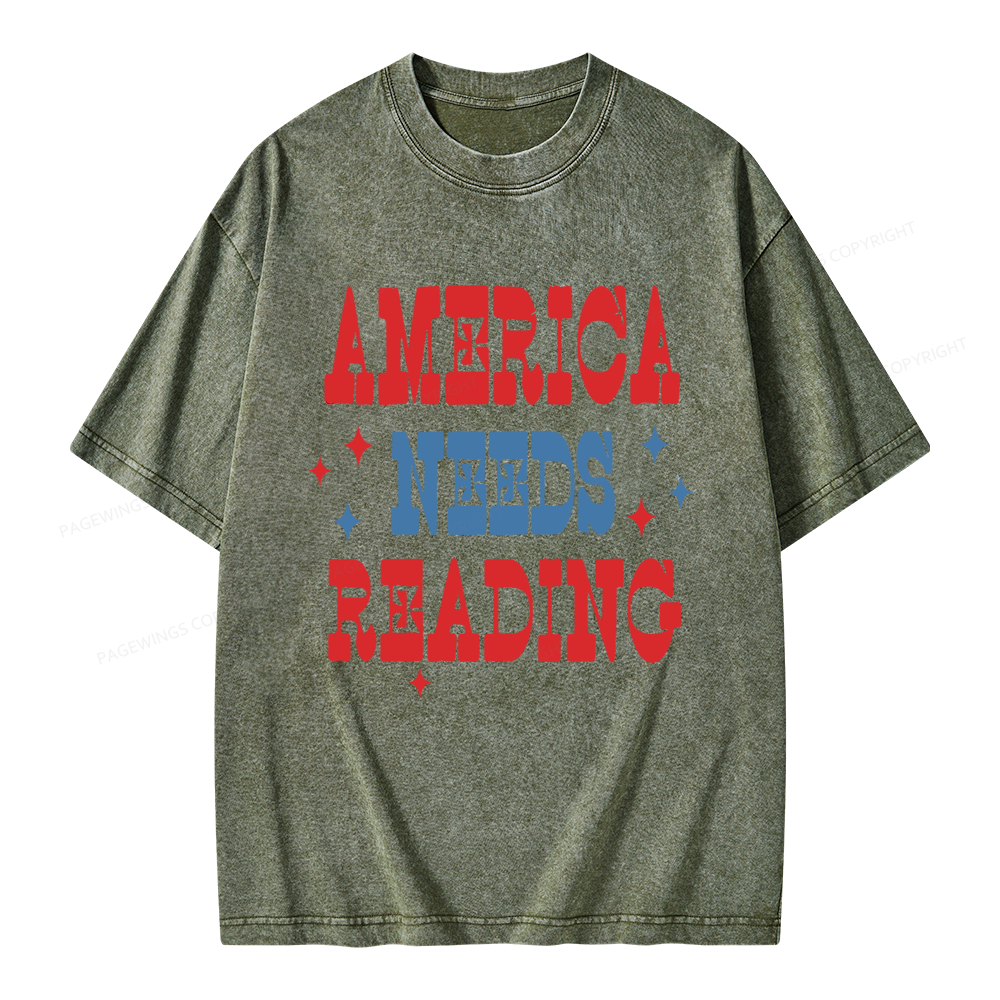 Pagewings America Needs Reading Unisex Washed T-shirt