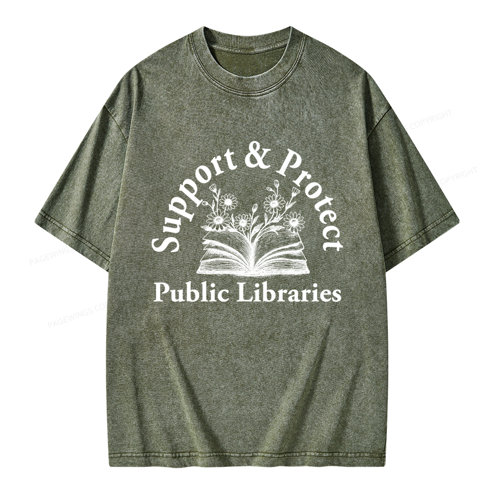 Pagewings Support and Protect Public Libraries 16146 Bookish Unisex Washed T-shirt