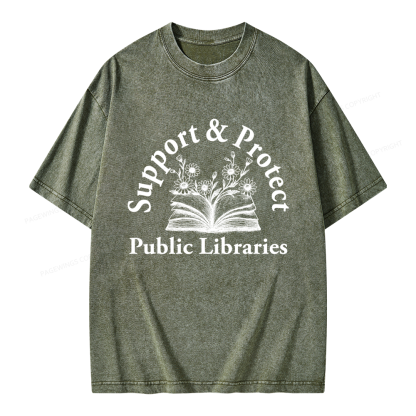 Pagewings Support and Protect Public Libraries 16146 Bookish Unisex Washed T-shirt
