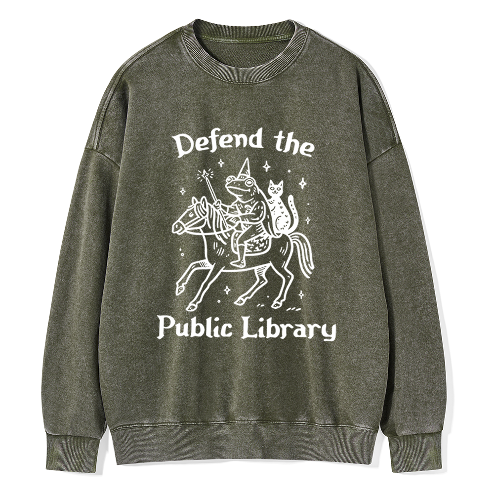 Pagewings Defend The Public Library Unisex Washed Sweatshirt