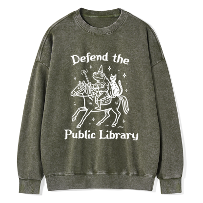 Pagewings Defend The Public Library Unisex Washed Sweatshirt