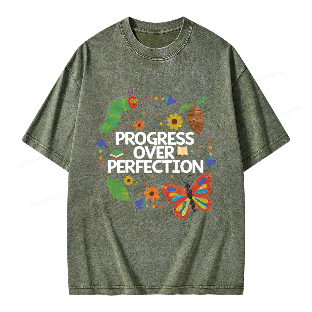 Pagewing Progress Over Perfection Unisex Washed T-shirt