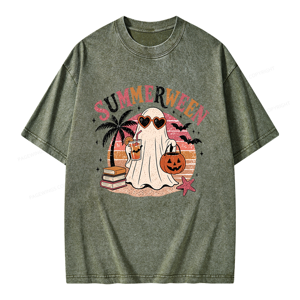 Pagewing Summerween Beach Unisex Washed T-shirt