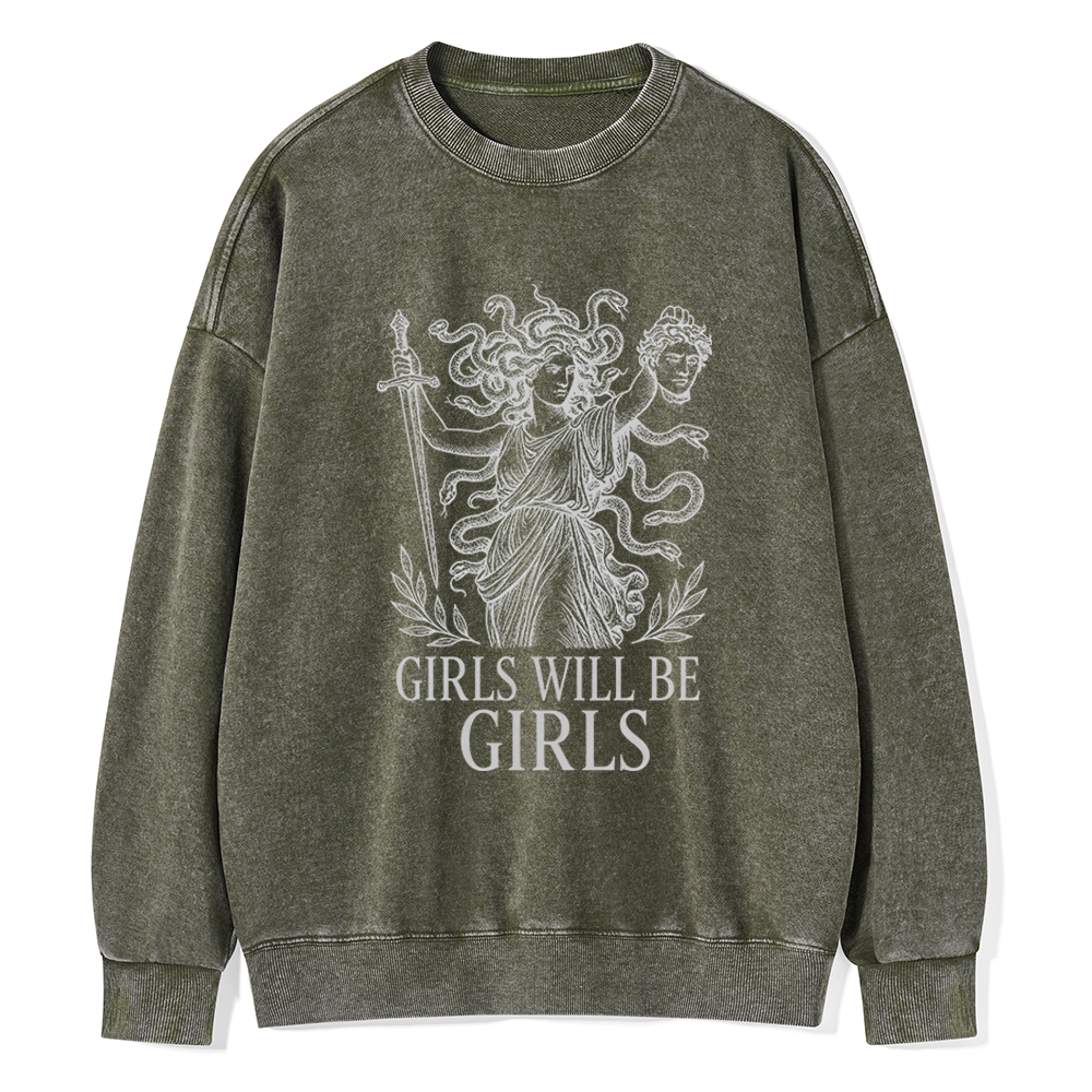 Pagewings Girls Will Be Girls Unisex Washed Sweatshirt