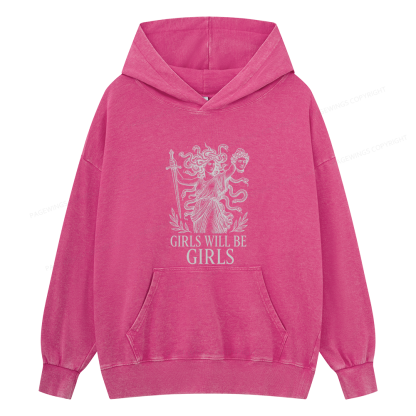Pagewings Girls Will Be Girls Unisex Washed Hoodie