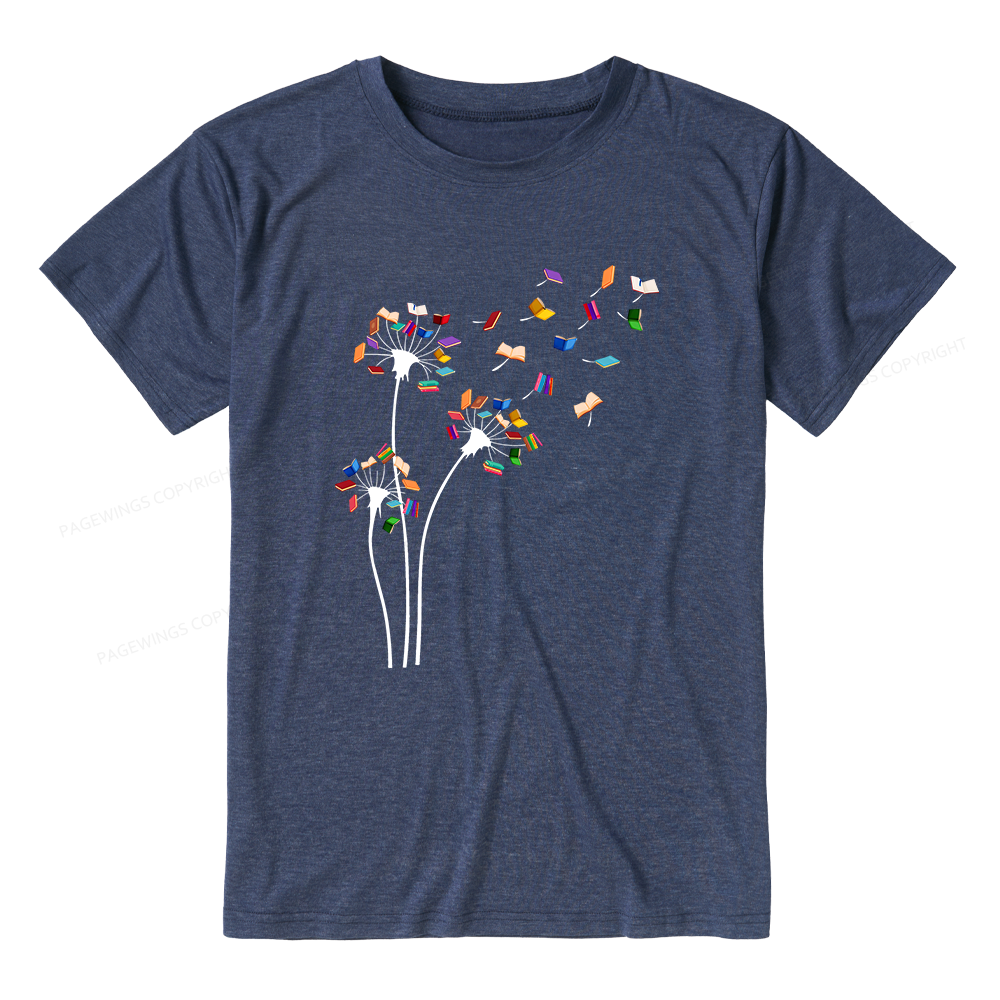 Pagewings Soft Cute Dandelion Books Flower Fly 10035 Bookish Unisex Heather T-Shirt