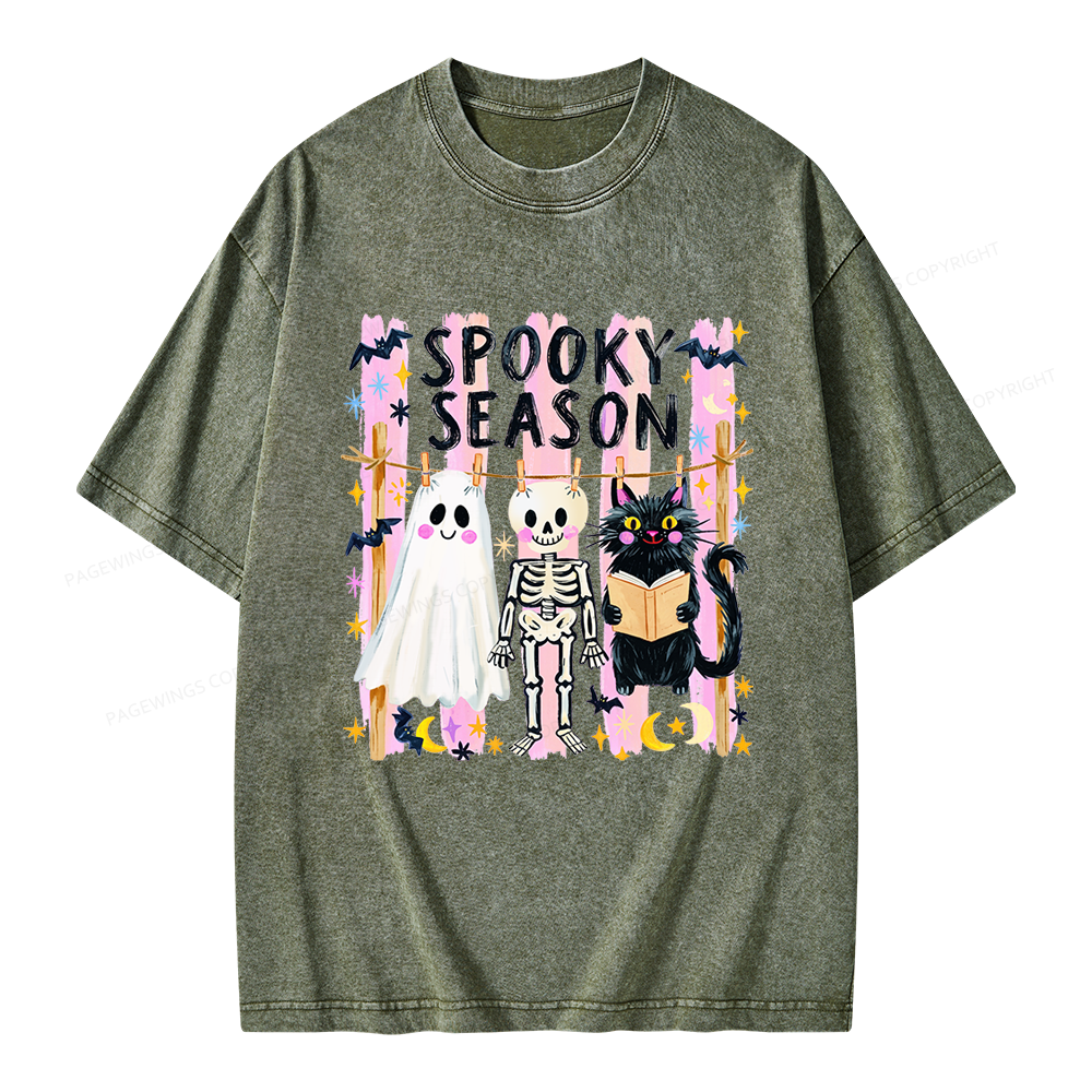 Pagewing Preppy Spooky Season Unisex Washed T-shirt