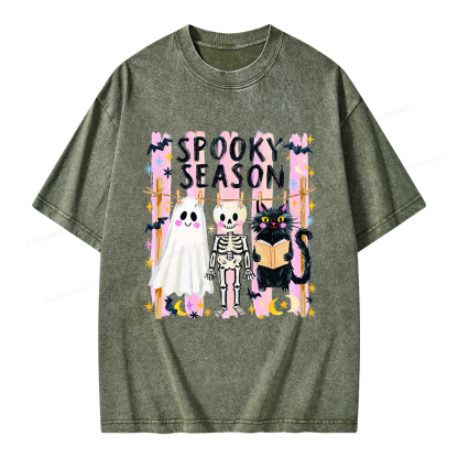 Pagewing Preppy Spooky Season Unisex Washed T-shirt