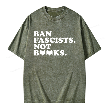 Pagewing Ban Fascists Not Books Unisex Washed T-shirt