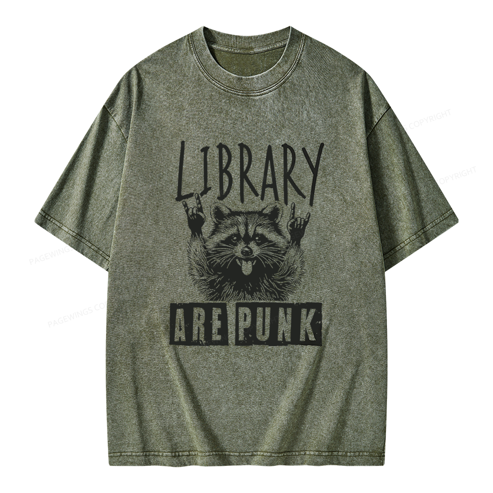 Pagewings Libraries Are Punk Unisex Washed T-shirt