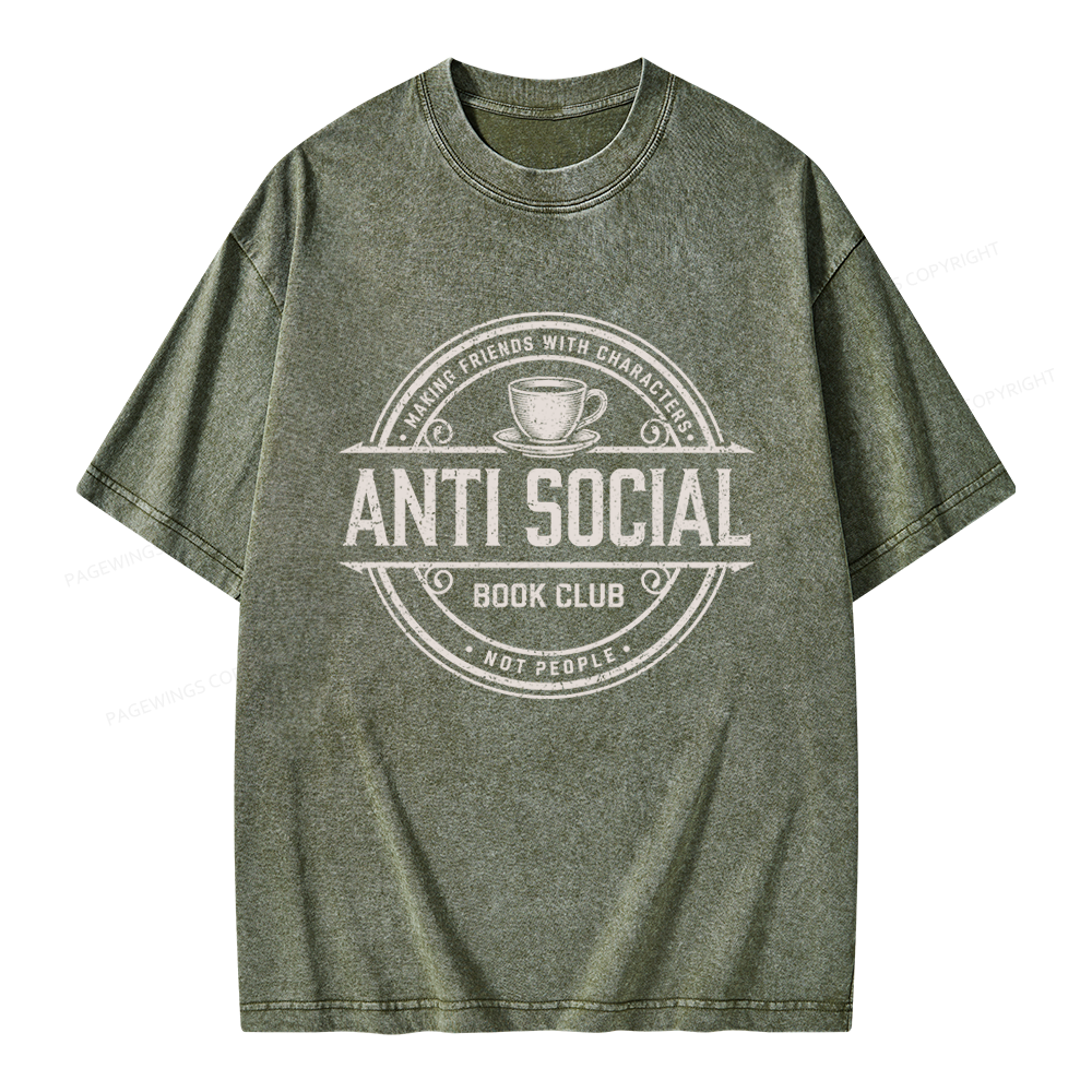Pagewing Anti Social Book Club Unisex Washed T-shirt
